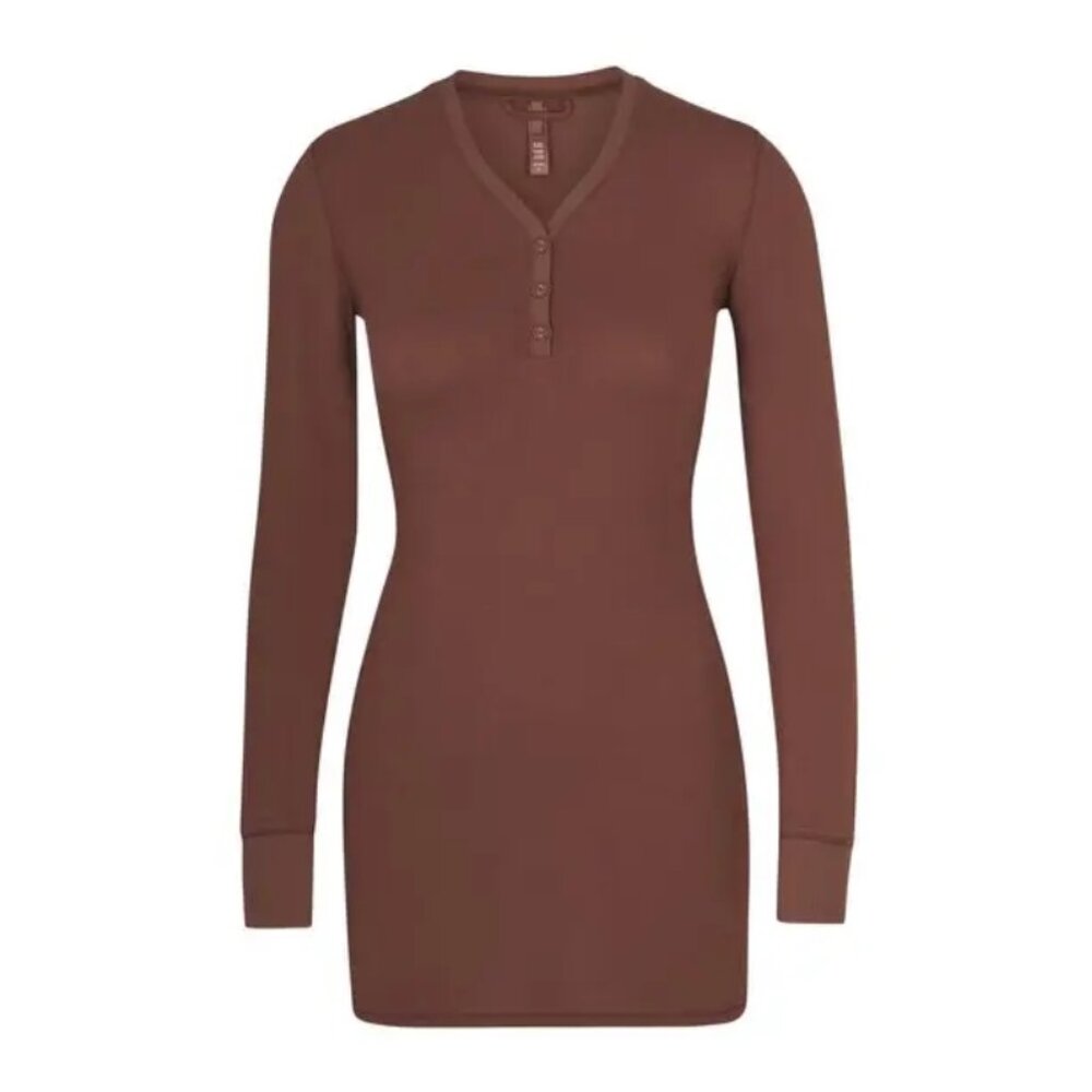 SKIMS Sleep Henley Dress Brown